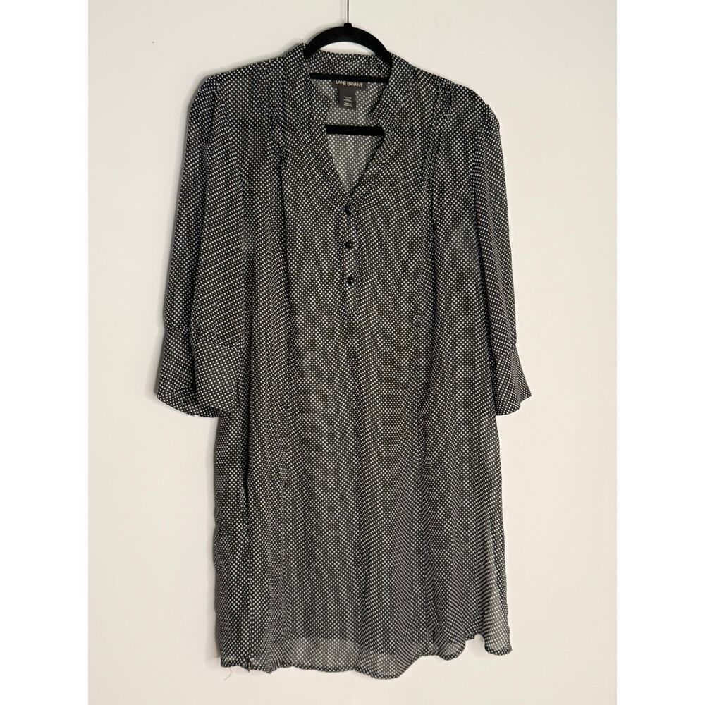 Lane Bryant Long Black and White Polka Dot Tunic V-Neck Belted Plus Sz 14/16
